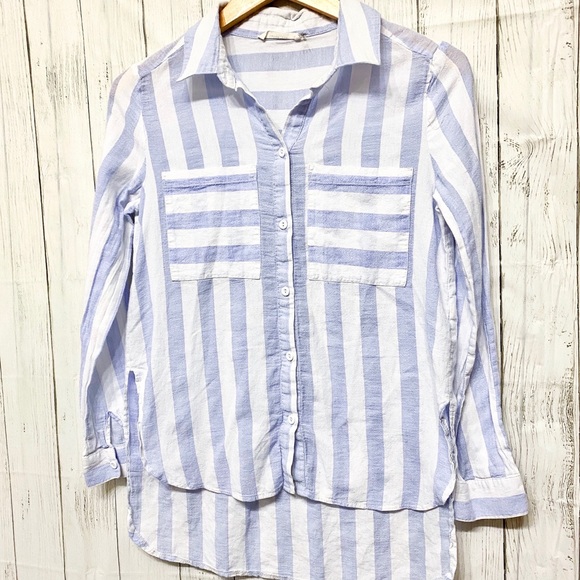 Lucia-Pink Blue Striped Button Down - S - Picture 4 of 7